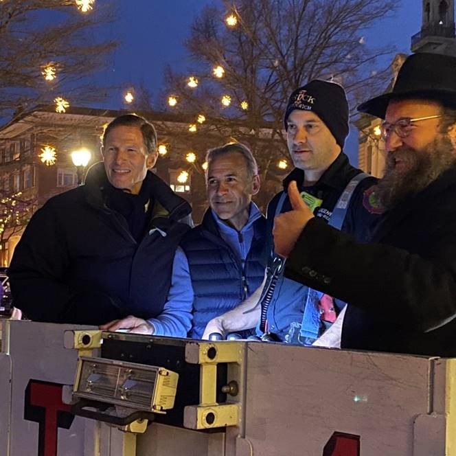 Blumenthal joined the Town of Greenwich at a ceremony lighting their menorah.  